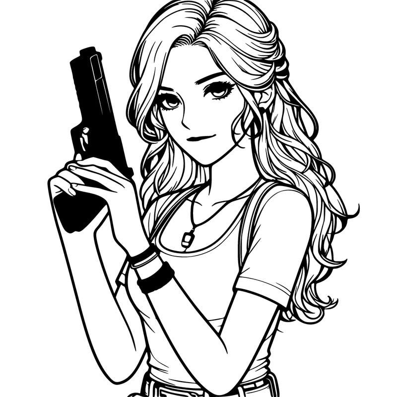 realistic  pretty girl with a  gun