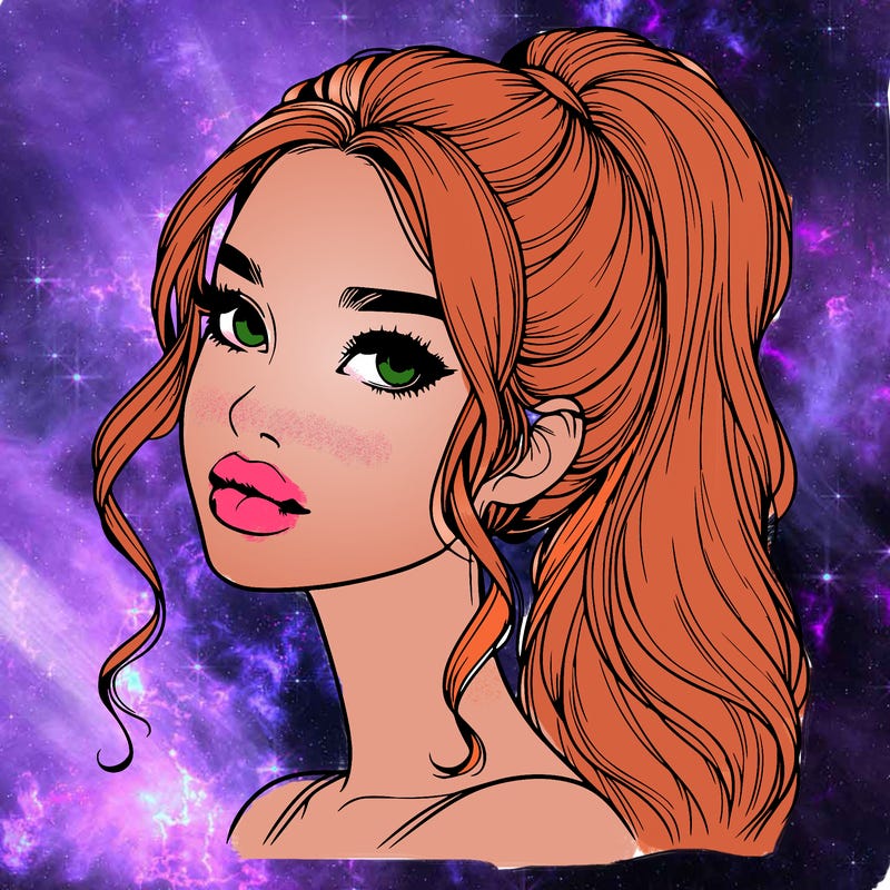 realistic girl with a ponytail on her hair and lips