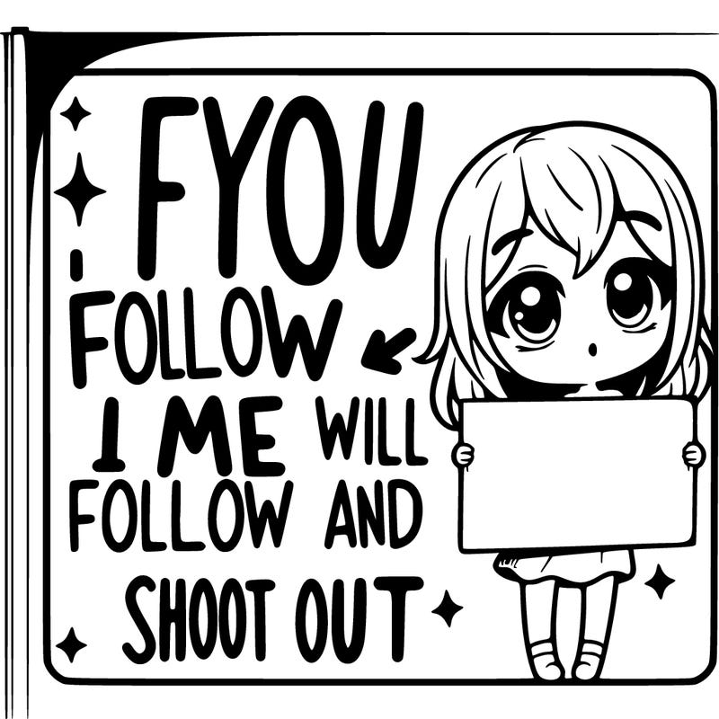 girl holding sign that says if you follow me i will follow you and give a shout out