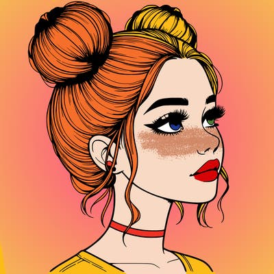 realistic girl with buns on the top of her head