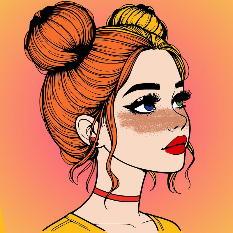 realistic girl with buns on the top of her head