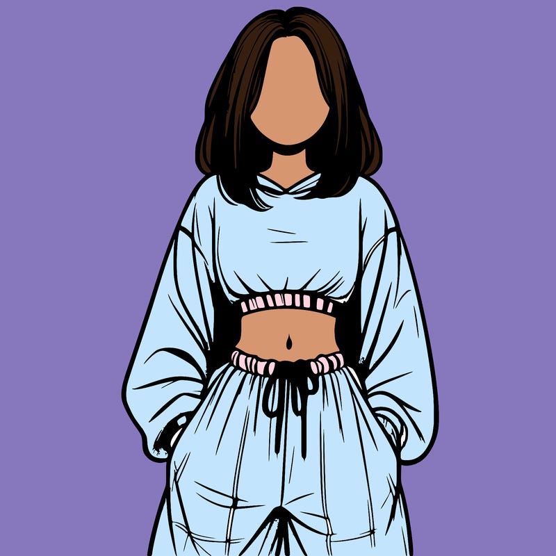 realistic girl faceless with baggy pants and a crop top