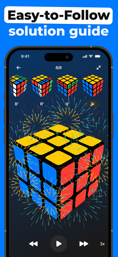 Cube Solver for Rubik's Puzzle - Un guide visuel étape par étape pour résoudre un puzzle cube Rubik 3D.