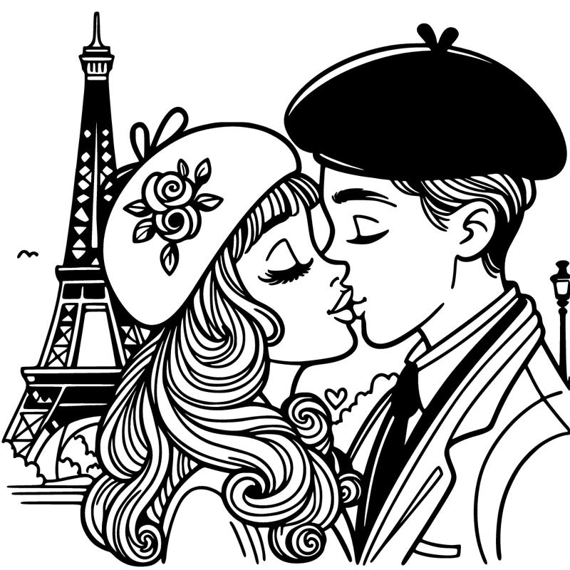 a parisian woman and a man kissing