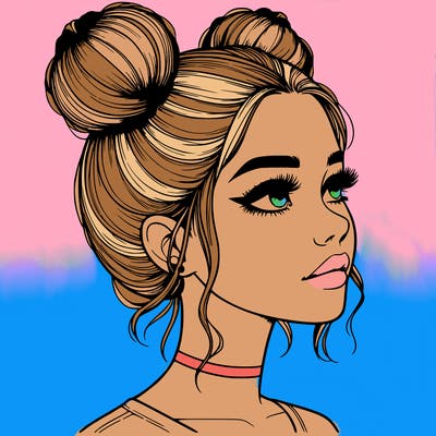 realistic girl with buns on the top of her head