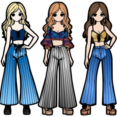 girls with flare pants and crop tops realistic