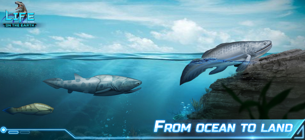 Ancient fish evolving and moving from the ocean to the land in Idle evolution Life on Earth