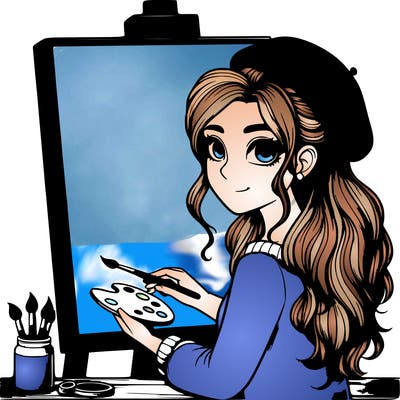 realistic girl artist painting a blank canvas