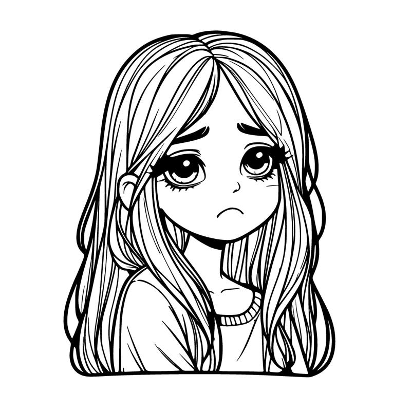 realistic sad girl long hair