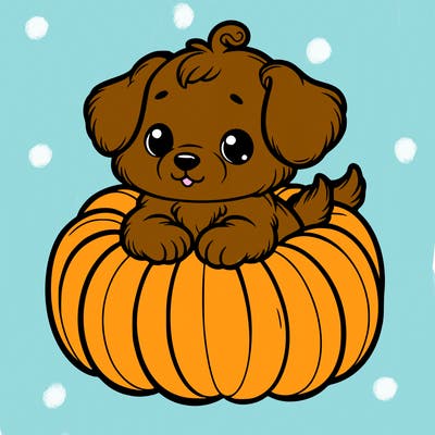 cute little puppy in a pumpkin