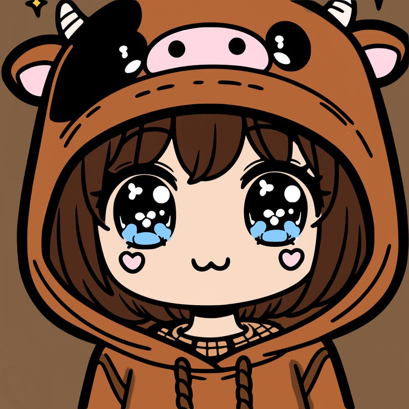 kawaii girl with cow hoodie