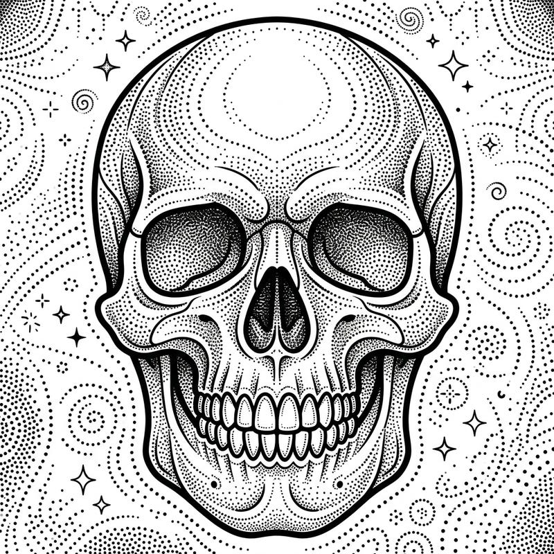 Dive into the mesmerizing world of dot art with this striking skull coloring page. Its intricate patterns and detailed shading offer a captivating challenge for any coloring enthusiast.