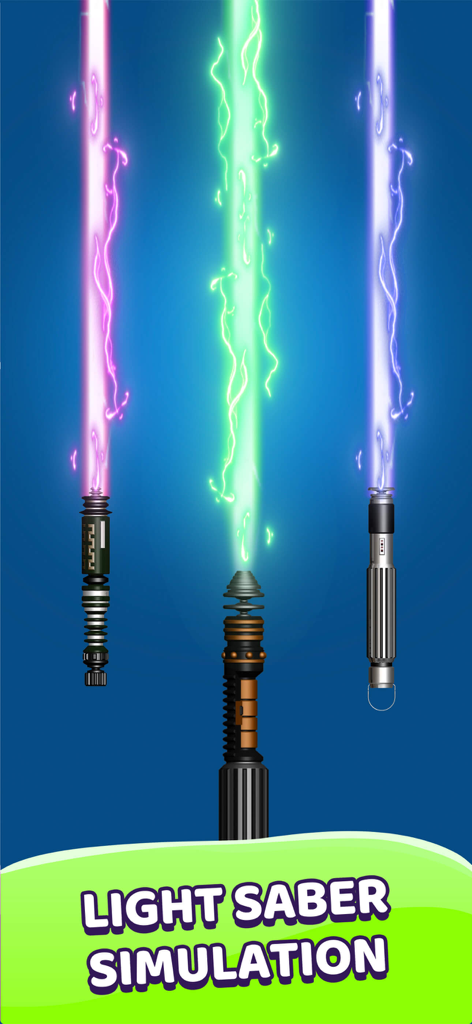 PartyFun: Finger Chooser Games - Una pantalla que muestra tres sables de luz brillantes con chispas eléctricas en la aplicación PartyFun