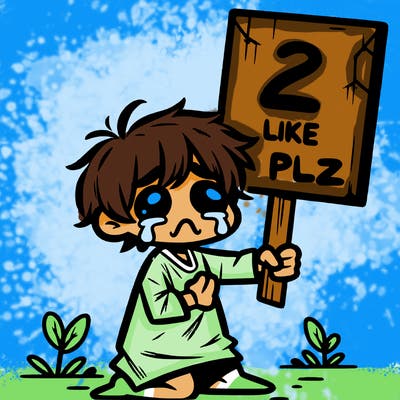 small poor toddler crying with sign that says 2 like plz