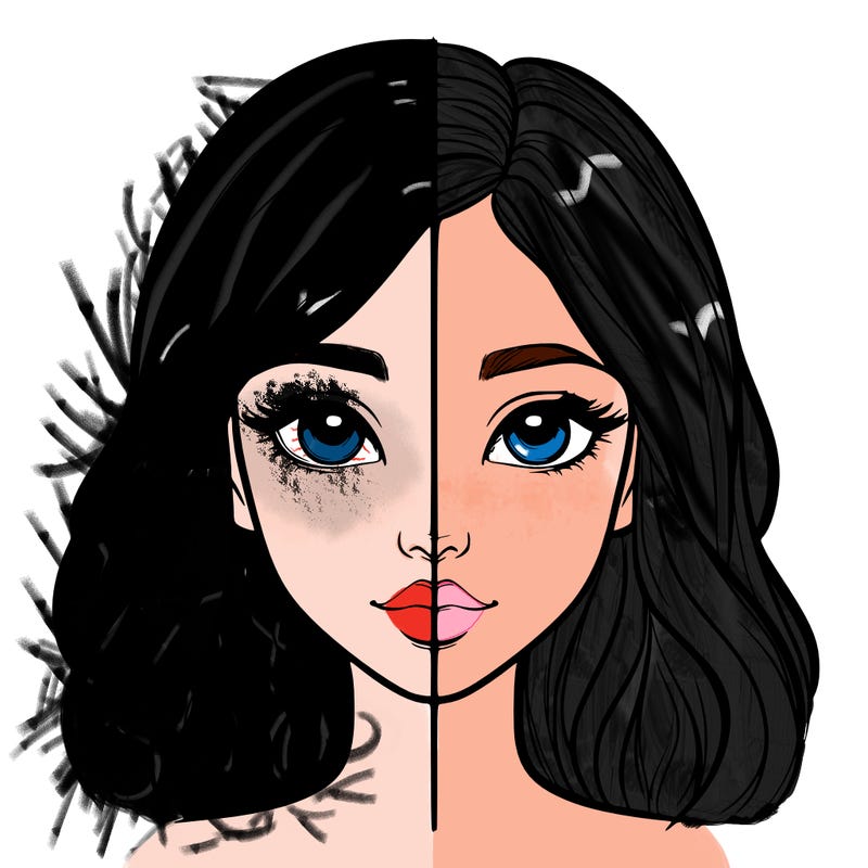 realistic girl face with line through the middle