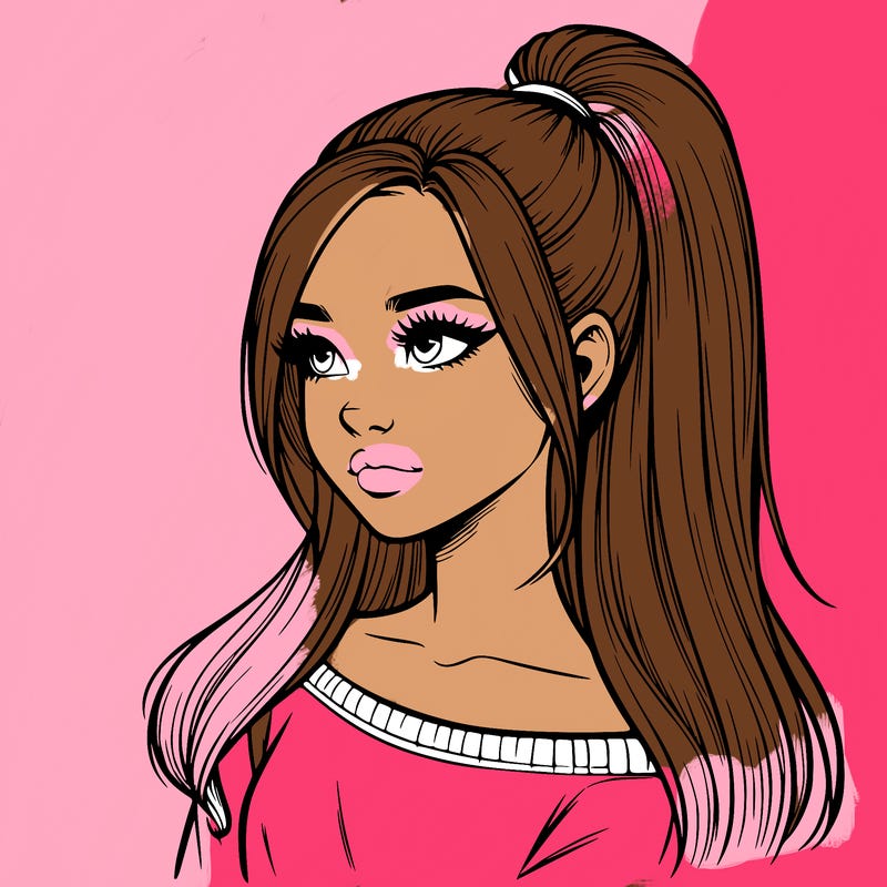 realistic girl with a high ponytail