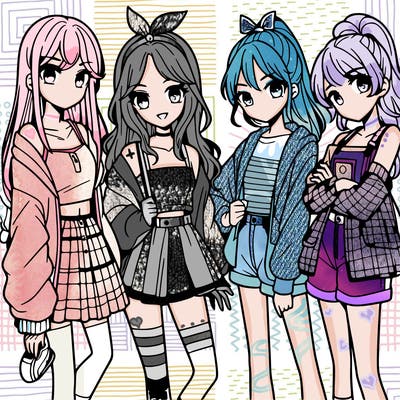 teen manga girls group of 4