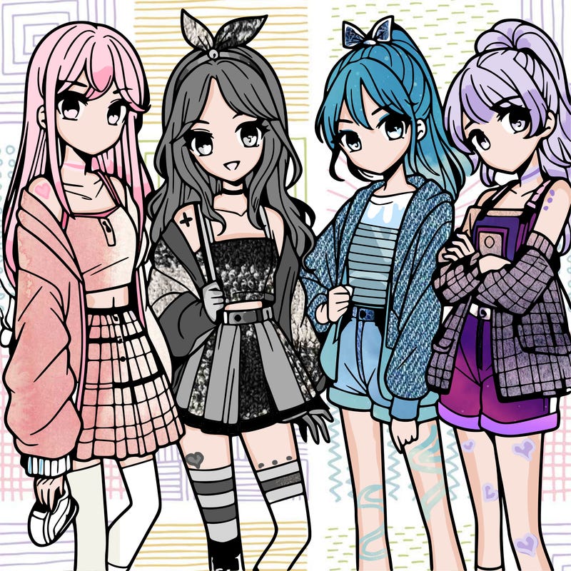 teen manga girls group of 4