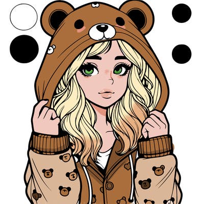 realistic girl in a animal pjs hoodie