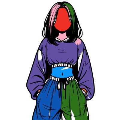 realistic girl faceless with baggy pants and a crop top