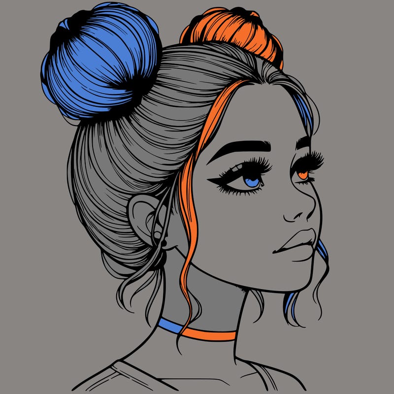 realistic girl with buns on the top of her head