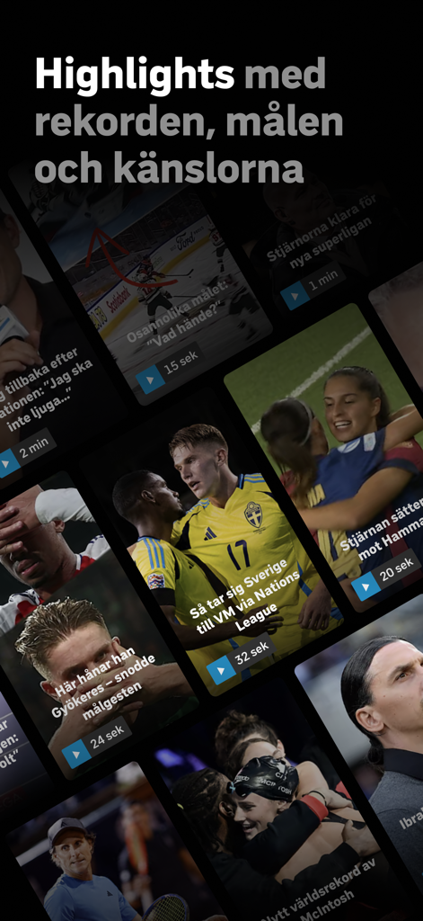 SVT Sport - A collection of sports highlights video tiles and news updates in the SVT Sport mobile application