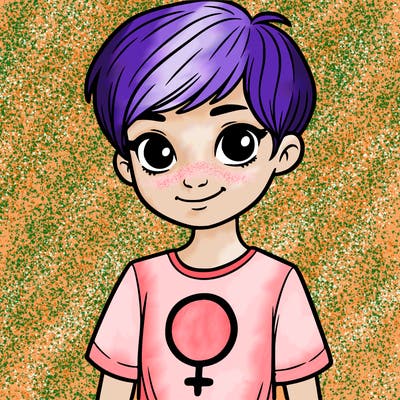 girl with pixie cut and feminist shirt