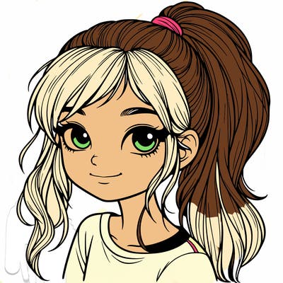 realistic girl with ponytail