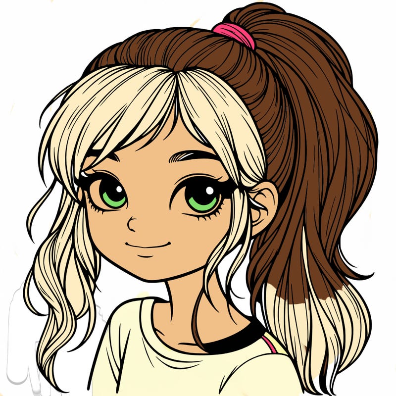 realistic girl with ponytail
