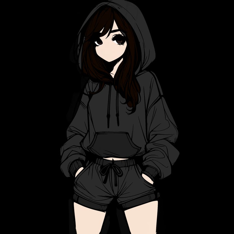 realistic girl in shorts and hoodie