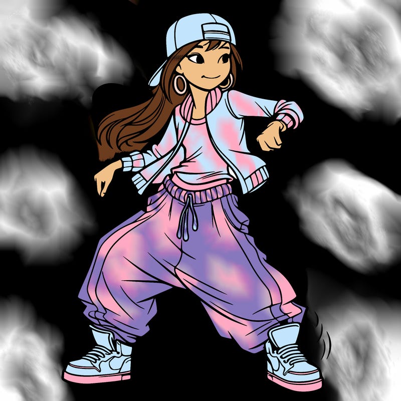 teenage girl doing street dance in baggy clothes