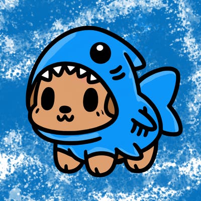 cute dog wearing a shark costume