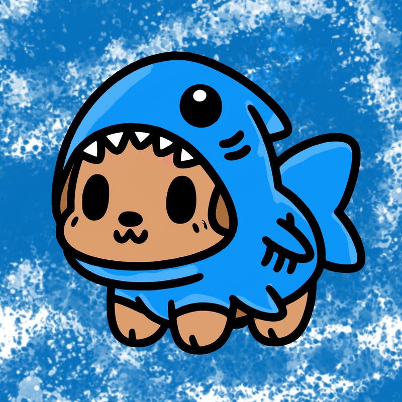 cute dog wearing a shark costume