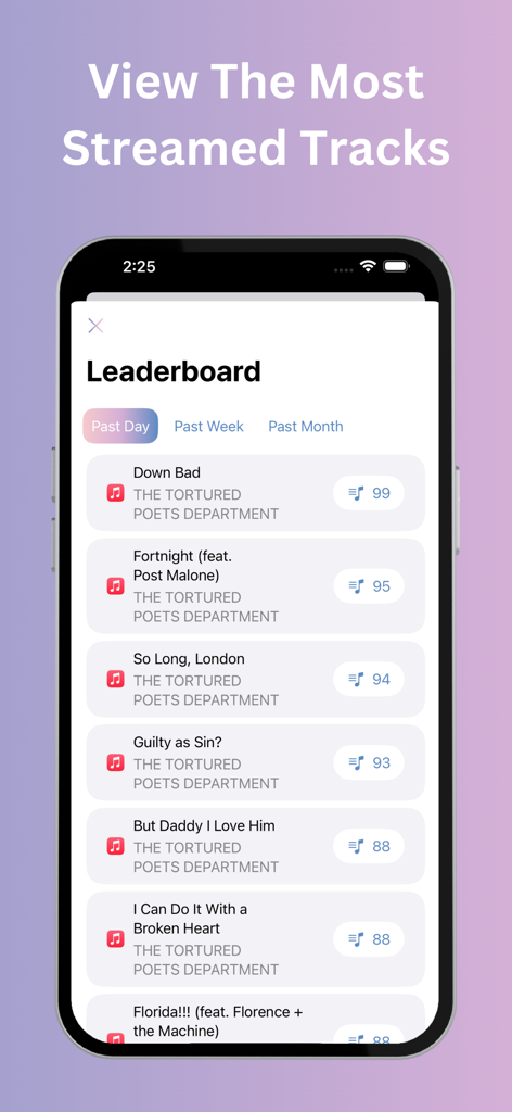 Swift Space - Find Swifties - A leaderboard of the most streamed Taylor Swift tracks in the Swift Space app
