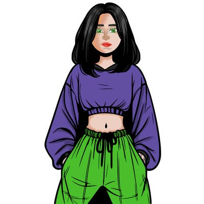 realistic girl faceless with baggy pants and a crop top
