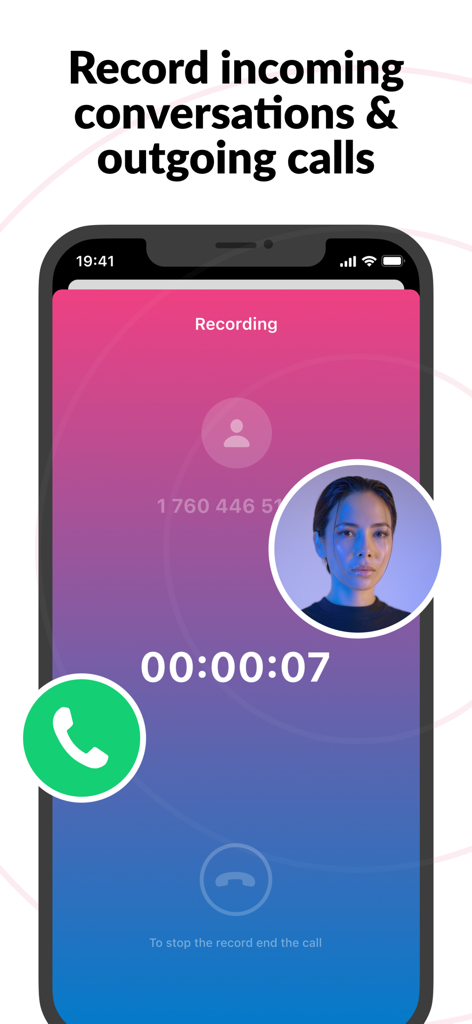 Call Recorder - Cube ACR - Captura de tela da interface do aplicativo Cube ACR mostrando uma chamada telefônica ativa sendo gravada com um cronômetro e foto de perfil