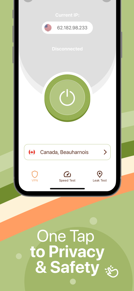 SoftShield VPN mobile interface with one tap connection and network security tools