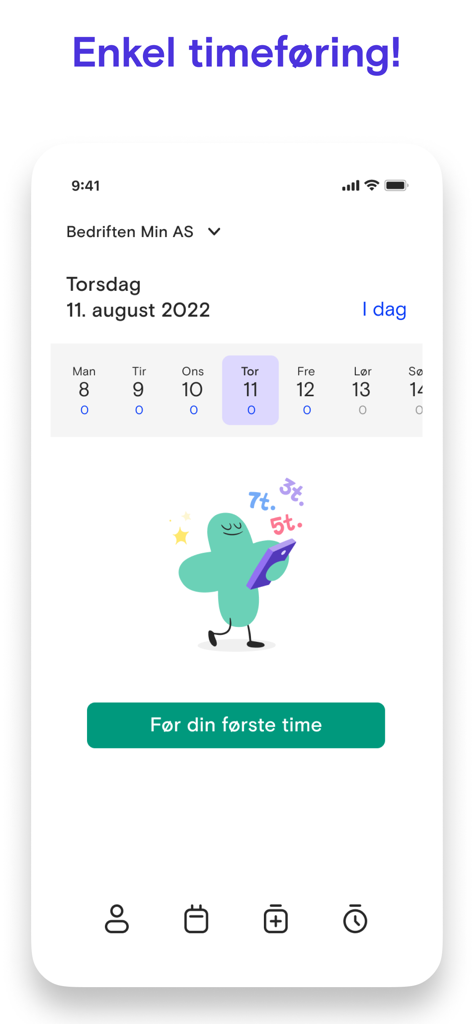 Fiken Timeføring mobile app dashboard for simple time tracking