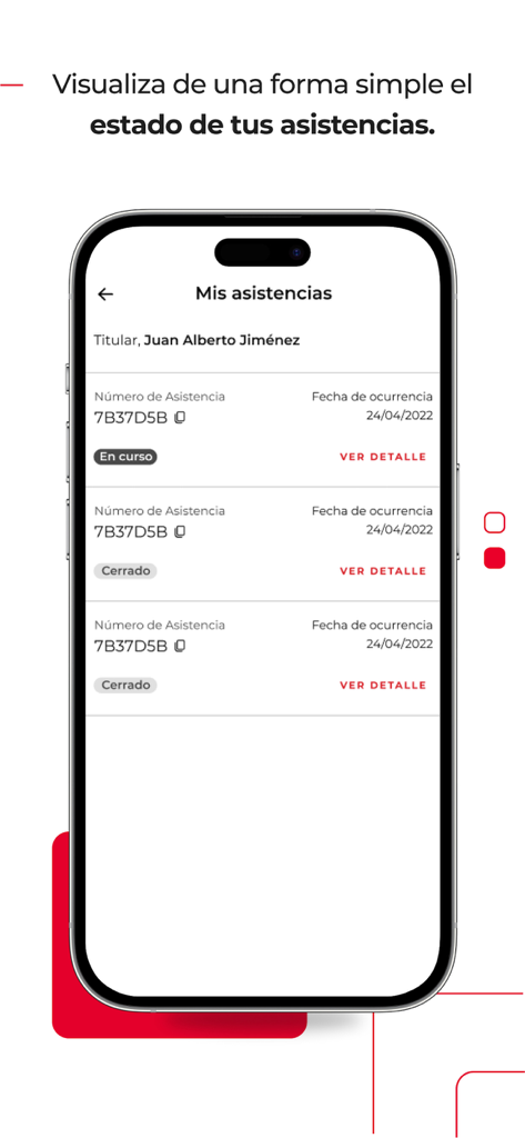 Assist Card mobile app interface showing travel assistance status and history