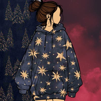 realistic girl with a oversized sweatshirt on and a bun