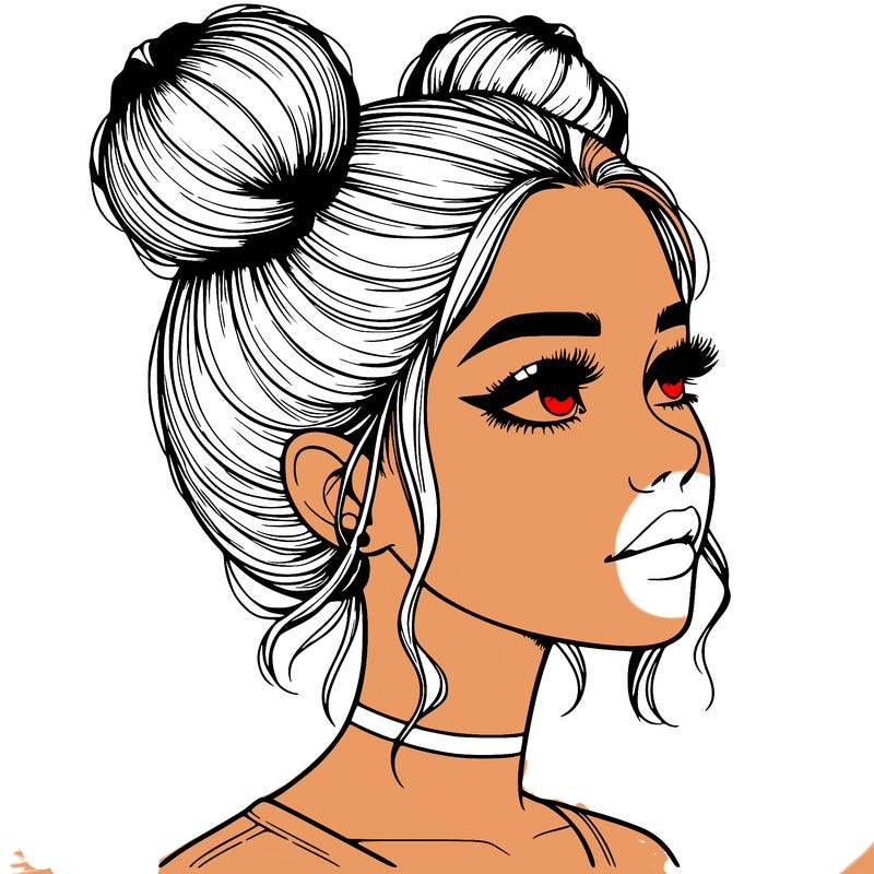 realistic girl with buns on the top of her head