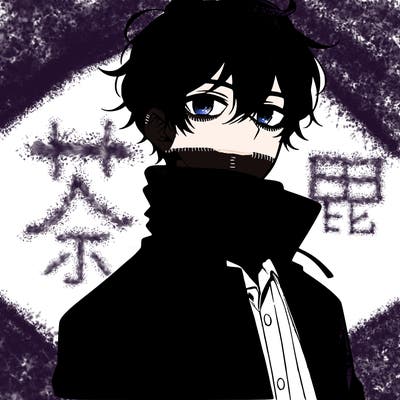 anime boy, black hair,button up jacket covering neck.