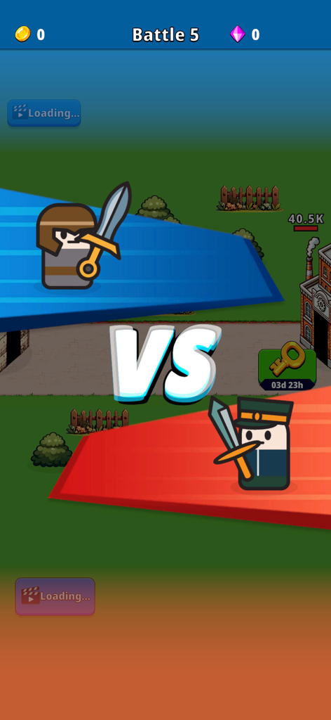 Pocket Guardian : mini TD war - A battle versus screen from Pocket Guardian showing a barbarian character facing off against a modern uniformed soldier