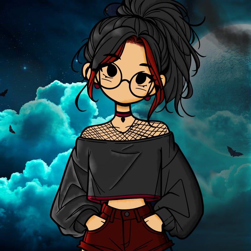 girl with a messy ponytail glasses a baggy crop top and jean shorts