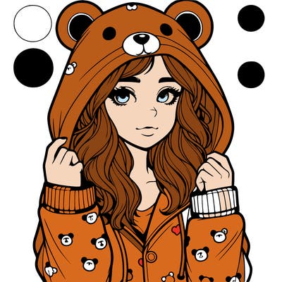 realistic girl in a animal pjs hoodie