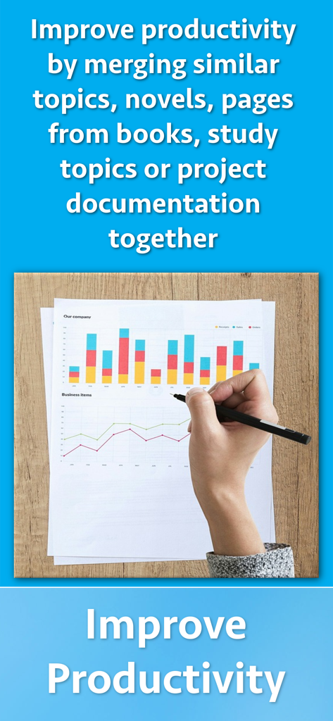 PDFドキュメントの結合による生産性向上効果を示すグラフが表示されたビジネスレポート