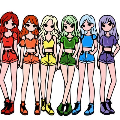 a group of girls wearing crop tops and shorts
