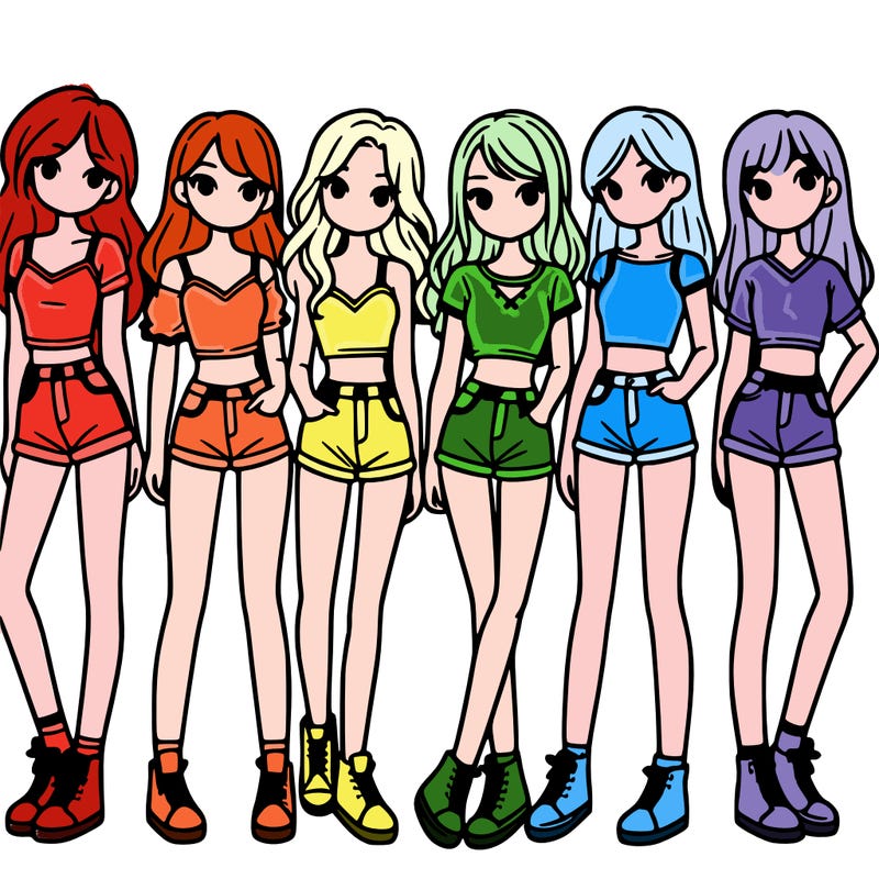 a group of girls wearing crop tops and shorts
