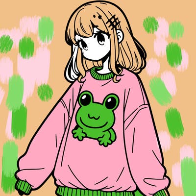 girl wearing frogging sweatshirt