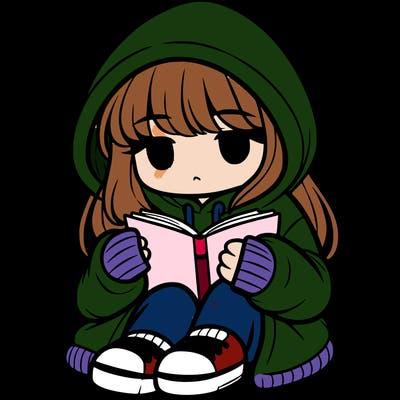 girl in oversized hoodie reading a book